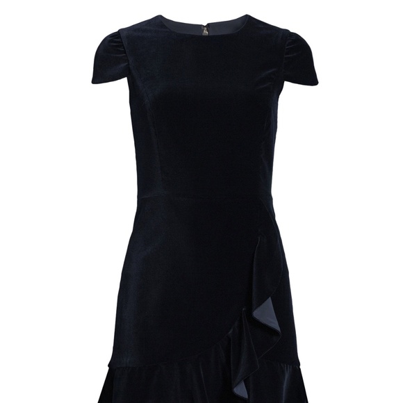 NWT Alice + Olivia Enid Ruffle-Front Fit Flare Velvet Dress - Picture 5 of 10